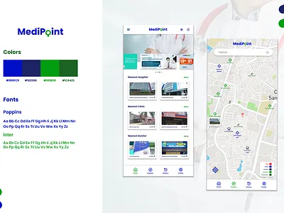 UI UX Design of MediPoint Healthcare Facility GIS Mapping App. application design gis project ui university ux