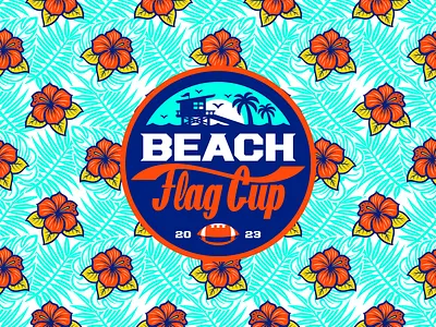 Beach Flag Cup 2023 badge badge design beach beach flag football beach logo branding design flag football flower pattern graphic design illustration logo logo design sports branding sports design sports identity sports logo vector
