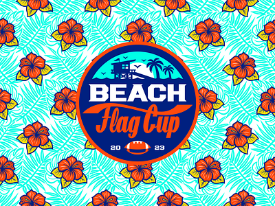 Beach Flag Cup 2023 badge badge design beach beach flag football beach logo branding design flag football flower pattern graphic design illustration logo logo design sports branding sports design sports identity sports logo vector