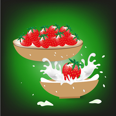 strawberries with cream branding design graphic design illustration vector