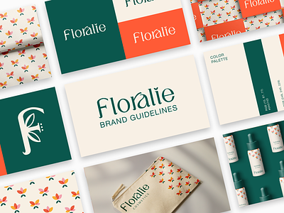 Floralie - Brand Guidelines beauty brand guidelines brandidentity branding cosmetics cosmetics bag design dropper flower guidebook illustration logo natual packaging pattern visual identity