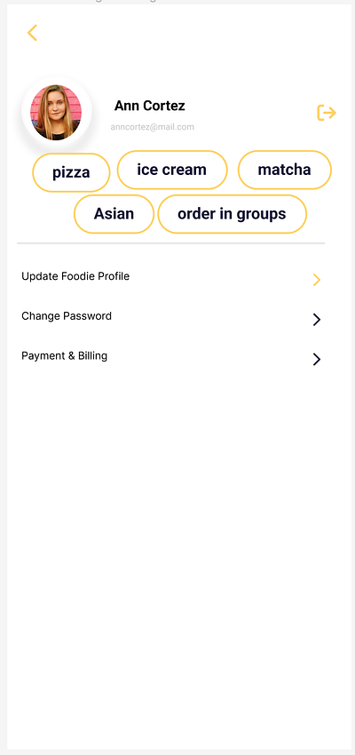 user profile page design food delivery user profile