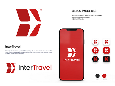 InterTravel™ Logo Design air design fly freelance graphic logo logotype mockup modern plane red shape simple travel trip world