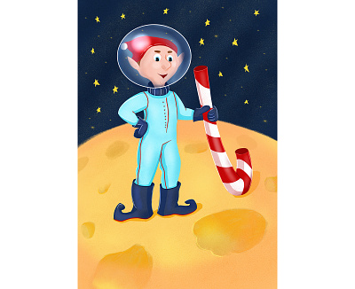 Elf Children Illustration artwork book illustration candy cane character concept character design children illustration christmas digital 2d elf elfart illustration kid illustration moon new year space spacesuit stars