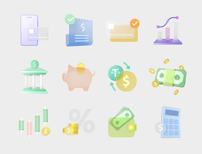 3D Financial iCon Design With Glassmorphism Style 3d 3dart financial glassmorphism style icon ui
