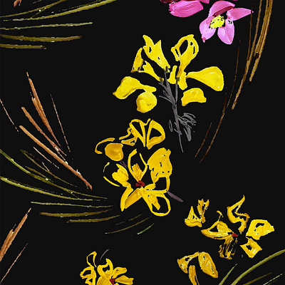 Black 1 black flowers illustration pattern design yellow