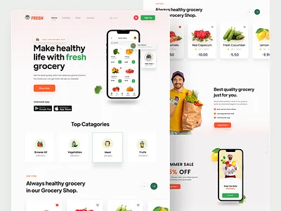 Grocery website design UI grocery grocery app design grocery webpage grocery website home home page homepage landing page landingpage online grocery popular shot product designer store tazrin ui uiux user experience user interface ux website design