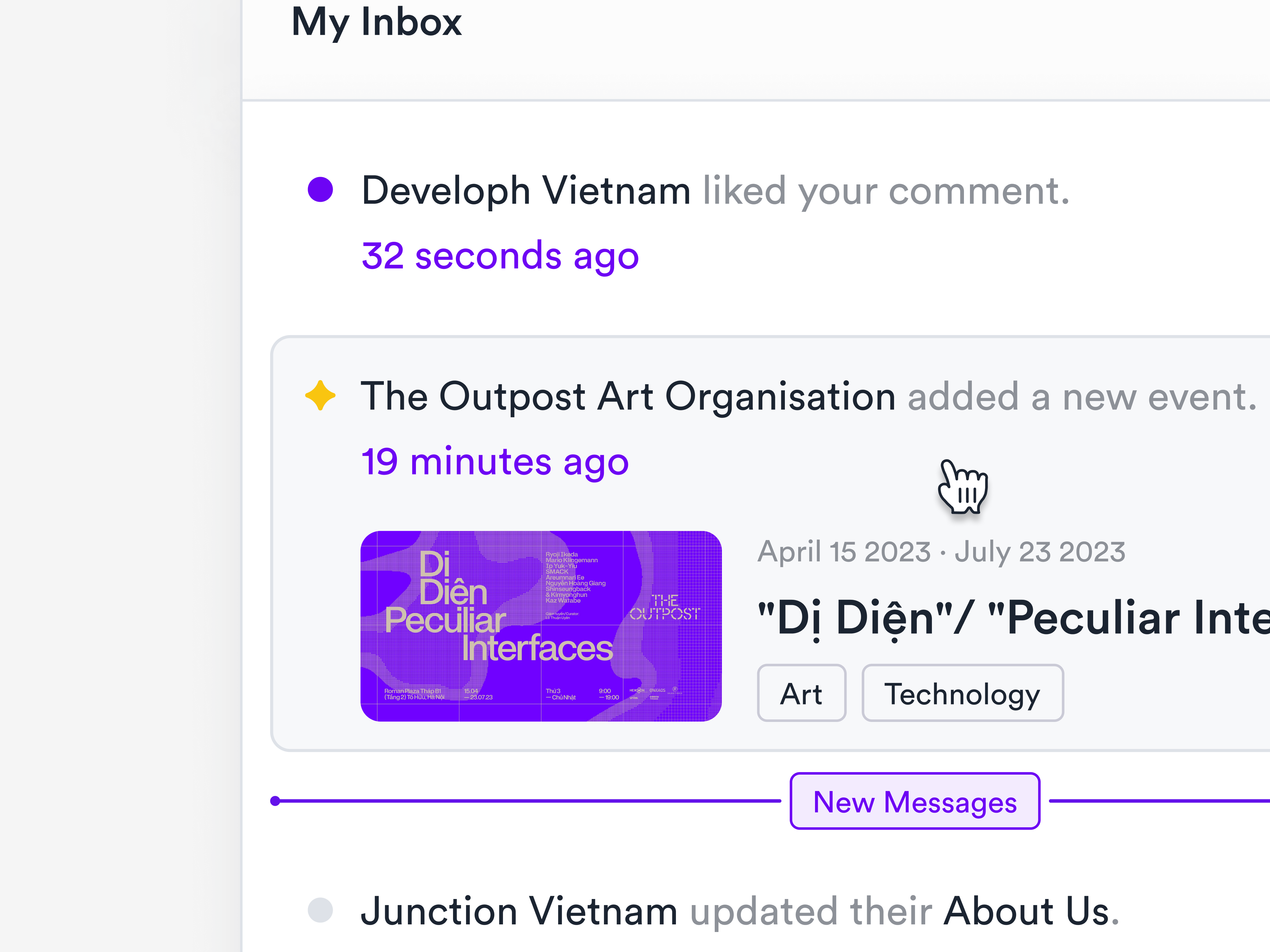 Projectube - "My Inbox" Component card component inbox minimal notification ui ux
