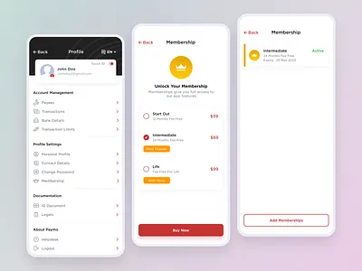 Membership And Profile UI ai animation branding ecommerce graphic design language membership menu mobile app more plans price pricing profile profile settings ui ux