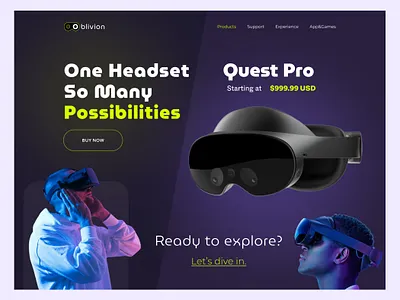 Oblivion - Virtual Reality Headset landing page artificial intelligence dark ecommerce figma figma design gaming headset landing page meta metaverse oblivion play station ui ui design virtual experience virtual reality virtual world vr web design website design