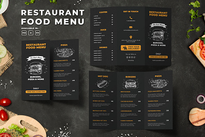 Trifold Fast Food Menu Template black breakfast burger cafe clean design fast food food food menu lunch menu menu design menu template minimalist modern restaurant menu simple template trifold trifold restaurant menu