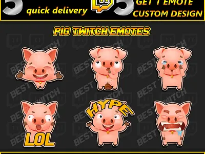 Peppa pig discord Twitch YouTube emotes instant download digital best twitch badges branding design emotes graphic design illustration logo motion graphics new badges pig pig emotes sub badges ui