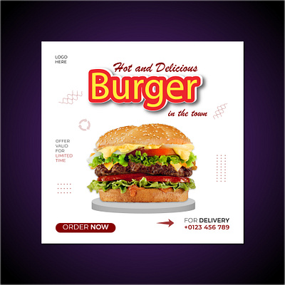 Delicious Burger Instagram post design template food menu instagram sale restaurant social media