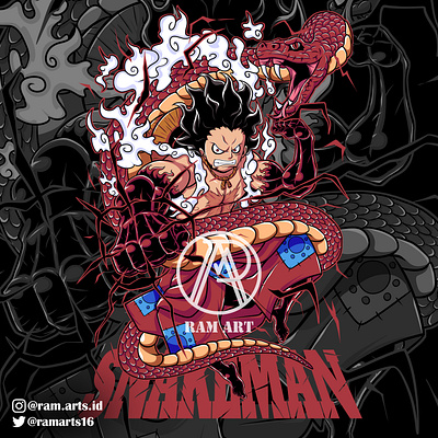Luffy Gear 4th - Snakeman anime design fanart graphic design illustration tshirt