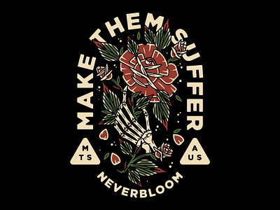 MAKE THEM SUFFER badge band merch design flash flowers illustration line lockup merch petals rose roses skeleton tattoo tattoo flash trad traditional vector