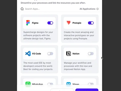 Activate Applications – Modal. apps integrations modal web