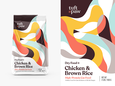 Tuft Paw - package design for a cat food abstract brand design brand identity branding cat food graphic design illustration logo package design packaging pattern product branding