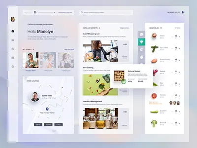 Grocery Management Dashboard app business dashboard dashboard design delivery grocery item management list management map sales search tool ui web web design website widgets