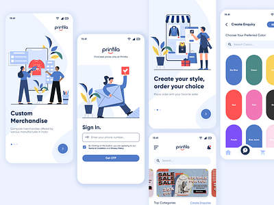 Custom Merchandise E-Commerce - Printila Mobile App for Customer branding design graphic design illustration logo ui ux vector web design