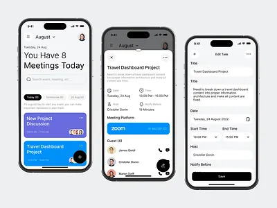 Clendy - Calendar Mobile App calendar calendar mobile custom dates event google calendar meeting meetings mobile mobile app mobile calendar mobile design modify events reminder saas schedule task to do ui ux