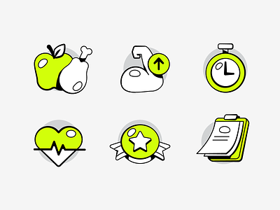 Spartafit Icon Illustration 💪 achievement athlete branding cardio diet dumbell gym health healthy food heart rate icon illustration mobile muscle olympic sport stopwatch timer tracker ui