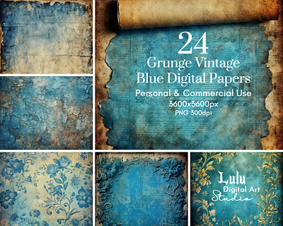 Retro Blue Rhapsody: 24 Grunge Vintage Blue Digital Papers vintage nostalgia