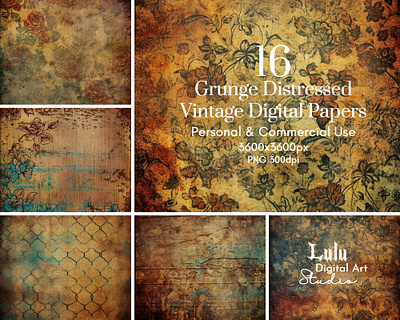 Timeless Grit: 16 Grunge Distressed Vintage Digital Papers textured surfaces