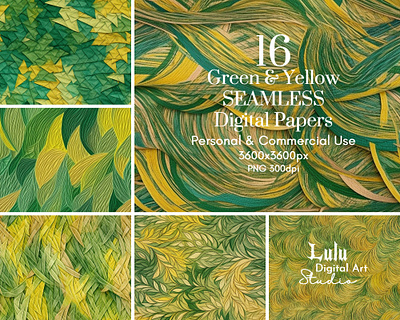 Vibrant Fusion: 16 Green & Yellow Seamless Digital Papers creative vision