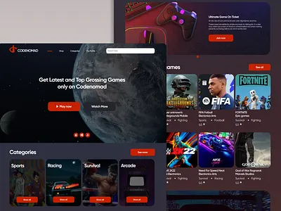 Gaming Website Template - CodeNomad animation branding graphic design illustration logo ui ux vector