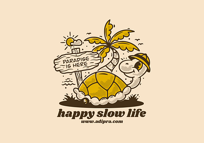 Happy slow life adipra std adipra.com adpr std happy slow life turtle character turtle mascot turtle on the beach