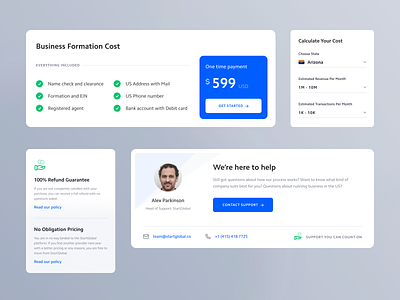 Landing Page Components components help list mobile pricing startglobal support ui ux