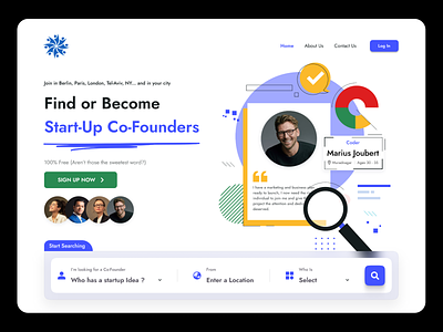 Landing Page - Start-Up Co-Founder Website design graphic design illustration ui ux vector web design