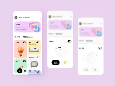Smart Home App: Light settings app bottom bottom sheet clean connect dashboard devices home screen interface light main page main screen management mobile settings smart home smart house switcher ui ux
