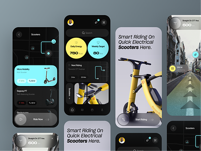 Electrical scooters app🛴 app app design application bike business design drive electric electrical scooter map mobile modern product ride riding route scooter ui ux vehicle