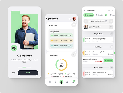 HR SaaS mobile app - timecard management module attendace design hr interface light management manager mobile mobile app operations saas time timecard timesheet