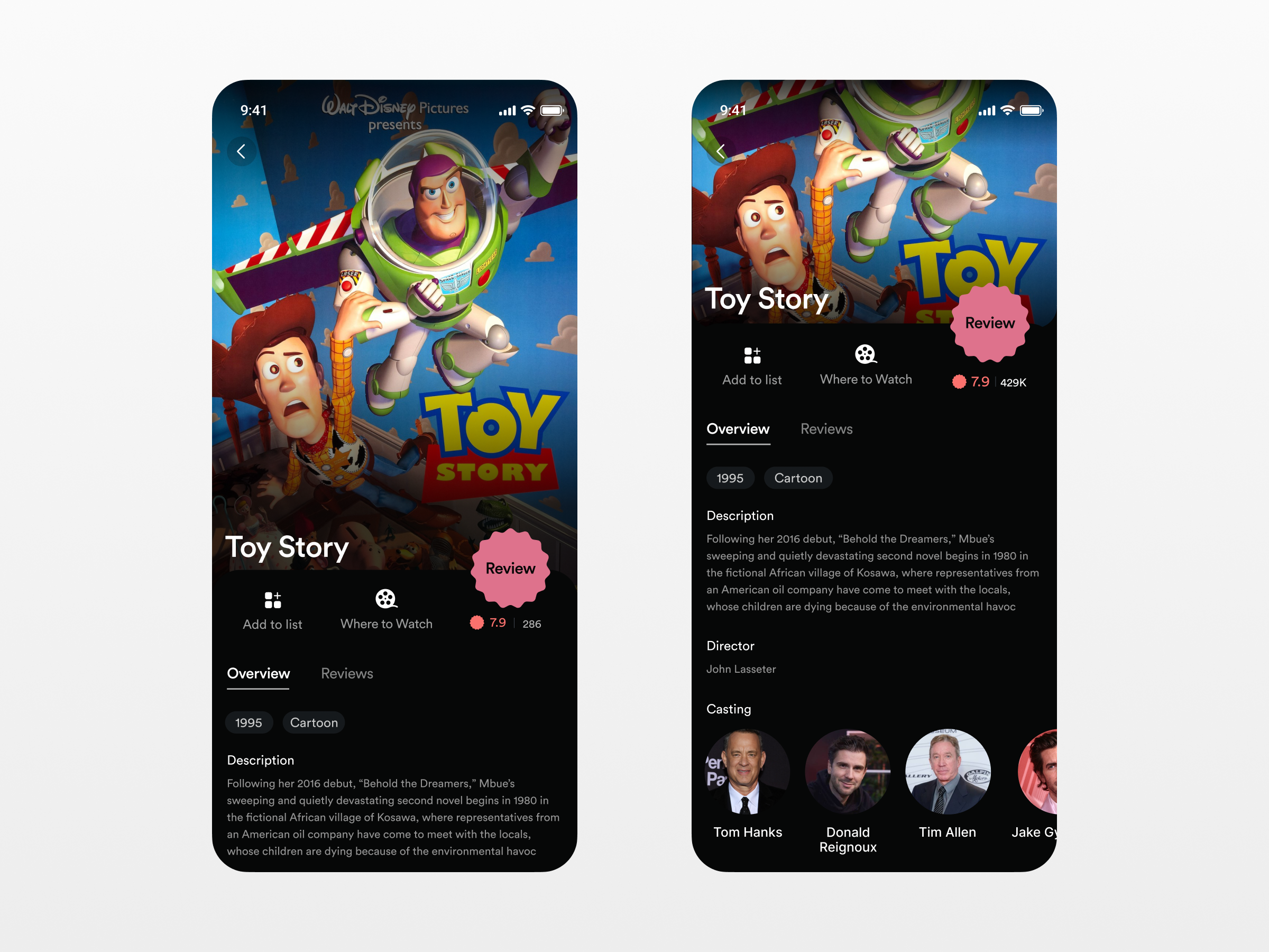 Movie details page - Stamp v2.0 app dark design detail page details details page info info page inspiration minimal mobile movie page post review ui ux