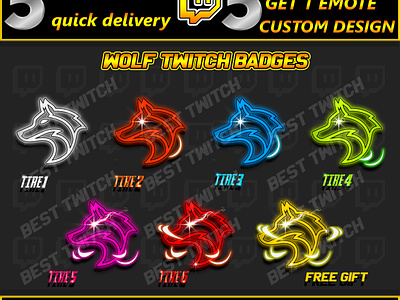 lightning Wolf badges for sale twitch discord youtube best twitch badges branding design flair badges graphic design illustration logo motion graphics new badges sub badges ui wolf wolf bit badges wolf emotes wolf flair