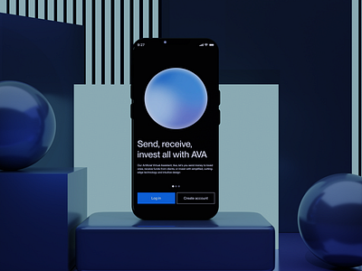 AVA - Artificial Virtual Assistant (mobile) 3d ai animation app artificial intelligence dark mode design fintech minimal mobile app motion graphics ui uiux ux