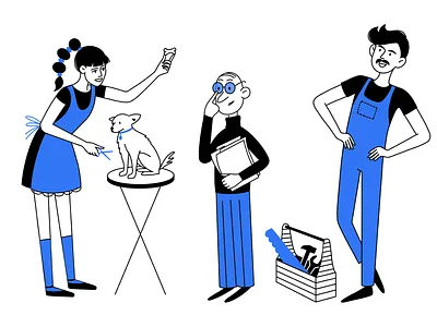 Characters for a job search website a carpenter accountant career character dog groomer illustration job job search