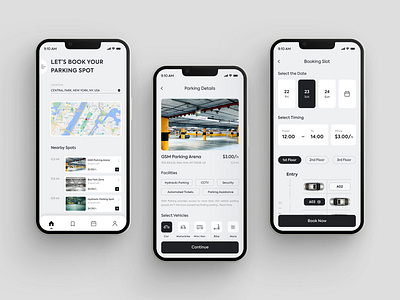 Let's park - A Parking Space App app design booking design find parking location mobile ui parking app parking space parking uiux popular shot route trending shot ui ux vehicle booking