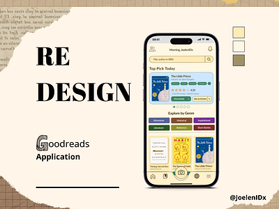 Redesign: Goodreads Application 2023 3d app design brown design figma goodreads graphic design illustration simpleui ui ui interface