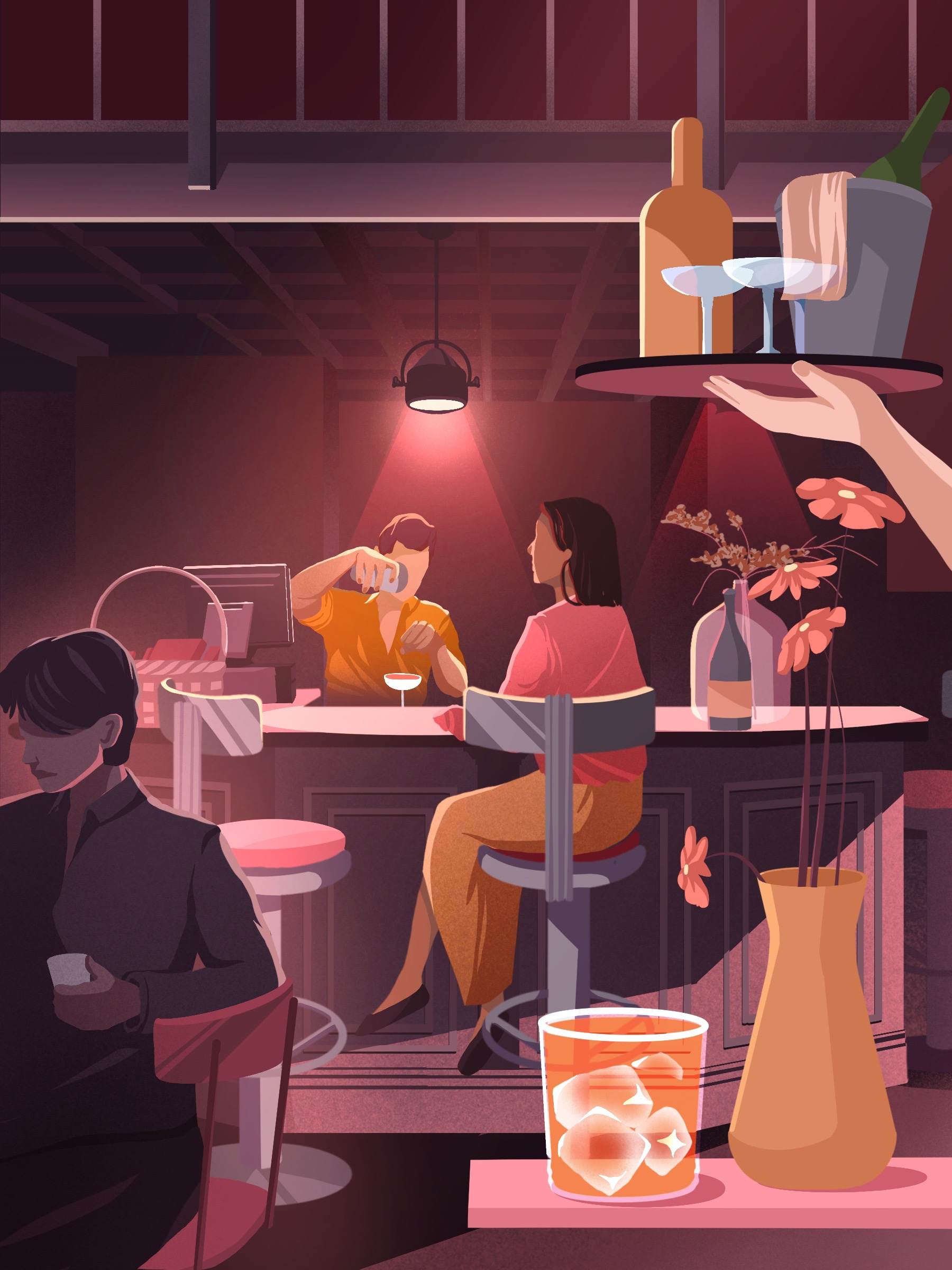 Once upon in bar bar character cocktails drink light mood night pink restaurants