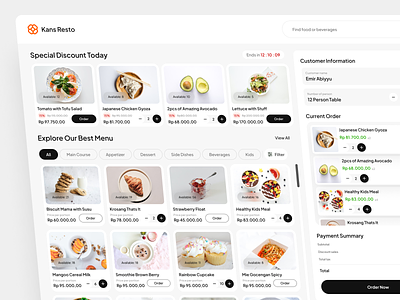 Kans Resto - POS System for Order Food Dine-in admin cashier clean design dine in finance food food dashboard food product order payment point of sales pos restaurant sales ui uidesign web app web design website design