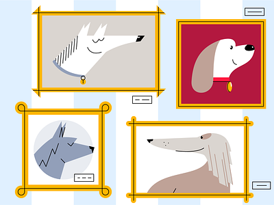 Galeries El Hund animals breeds dogs exhibition frames illustration museum paintings pets pictures simple vector