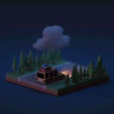 Family Road Trip 3d animation b3d blender family illustration isometric low poly motion road road trip station wagon