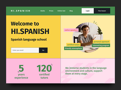 Language learning Landing page design landing page language learning online school spanish school ui ux visual design