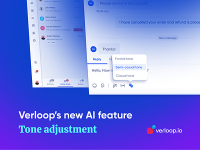 Verloop's AI feature Tone Adjustment agent ai artificial intelligence chat dashboard design list product product design ui user interface widgets