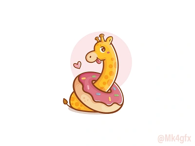 Giraffe Donut Logo (for sale) animal bakery branding cartoon cute donut donuts doughnut doughnuts fun girrafe happy heart illustration logo logos modern pastry sweet