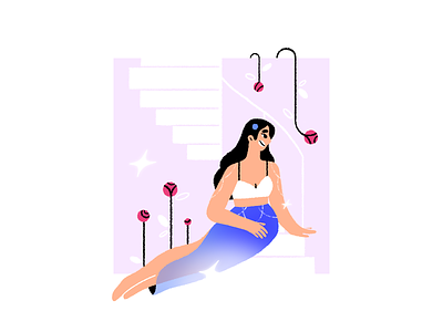 Girl on the stair 2d art art art challenge art idea art prompt character character design design digital drawing draw this in your style dtiys flat illustration flowers graphic design illo illustration procreate stair woman