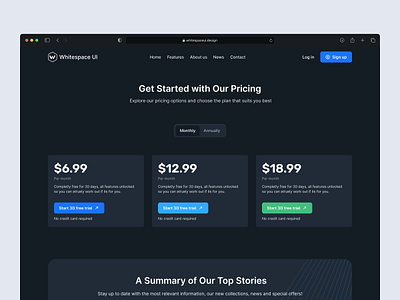 Pricing Plans UI - Whitespace UI #23 dark mode design hero image homepage illustration logo pricing page pricing page ui pricing plans pricing plans ui pricing ui ui ui design ux design web design